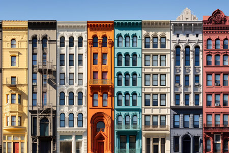 Colorful building facades in New York City, United States.の素材