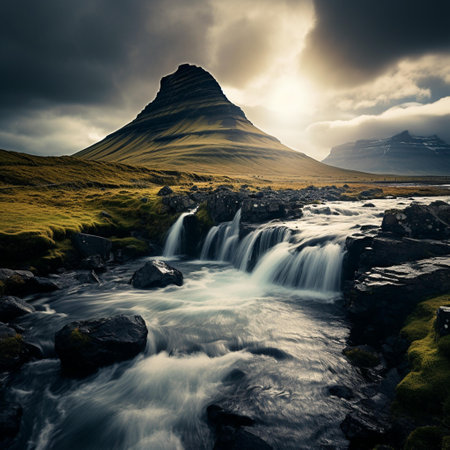 Famous Kirkjufellsfoss waterfall, Iceland, Europeの素材