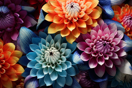 Colorful dahlia flowers as a background. Floral patternsの素材