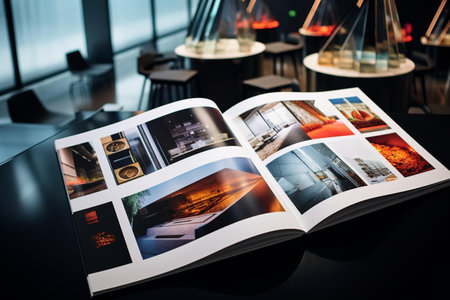 Photo album on a table in a conference room. Selective focus.の素材