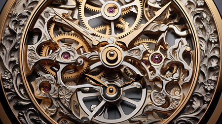Clockwork with gears and cogwheels close-up. 3D renderingの素材