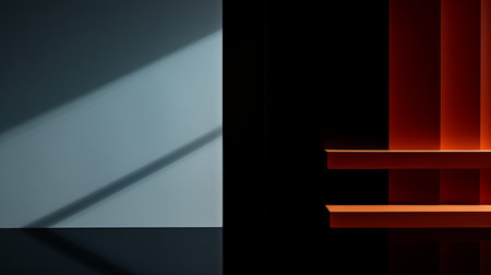 3D render of a shelf with red and black gradient background.の素材