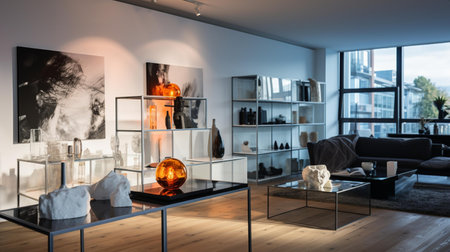 Modern living room interior design. 3D rendering mockup toned imageの素材