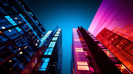 Modern skyscrapers at night in the city. 3d renderingの素材