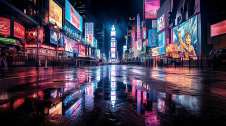 Times Square in New York City at night, United States of Americaの素材