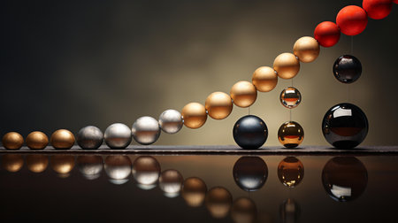 Black and gold spheres on a dark background. 3D illustration.の素材