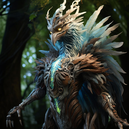 3d illustration of a fantasy dragon in a forest, fantasy creatureの素材