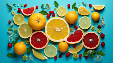 Variety of citrus fruit including lemons, lines, grapefruits and oranges.の素材