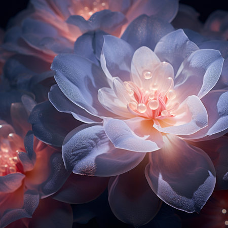 Beautiful abstract color white and blue flowers on dark background and soft lightの素材