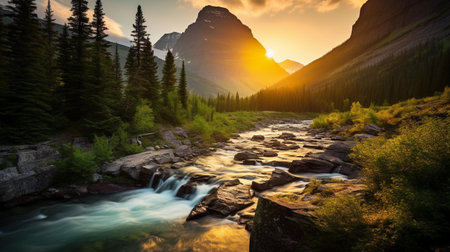 Sunset in Glacier National Park, Montana, United States of Americaの素材