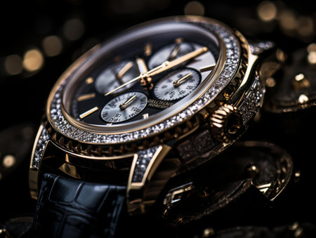 Wrist watch on a black background. Close up. Selective focus.の素材
