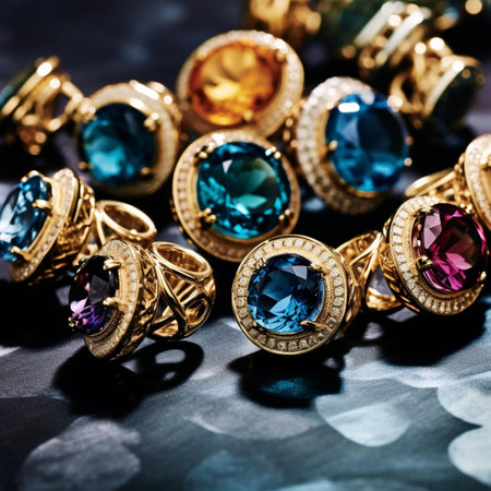 jewelry ring with blue sapphire on a dark backgroundの素材