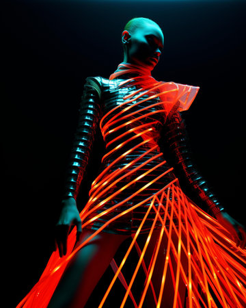 3d rendered illustration of a female figure in neon light. Conceptual fashion art.の素材