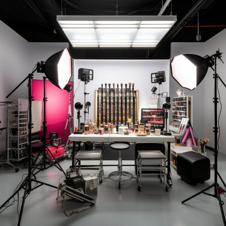 Interior of modern photo studio with professional lighting equipment and lighting equipmentの素材
