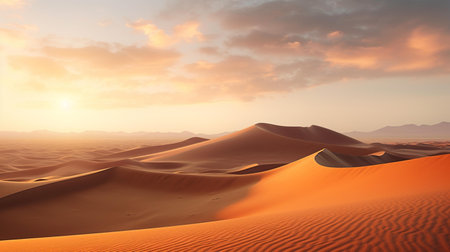 Desert sand dunes at sunset. 3d render illustration.の素材