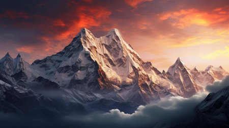 Beautiful panoramic view of Himalaya mountains at sunset.の素材