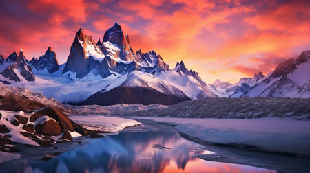 Fantastic panoramic view of Fitz Roy mountain in Los Glaciares National Park, Argentinaの素材