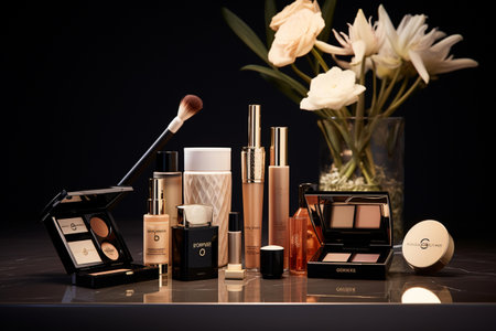 Cosmetics on the table. Makeup and beauty products.の素材