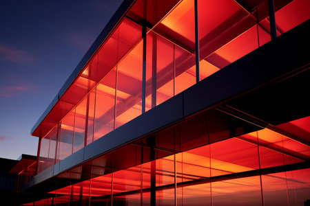Modern office building with glass at sunset. Perspective view. 3d renderingの素材