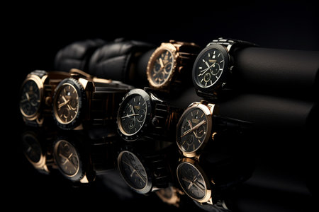 Luxury wristwatches on a black background close up.の素材