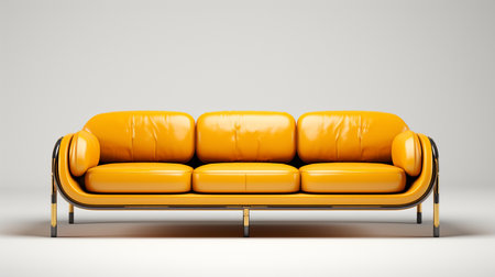 Modern orange leather sofa isolated on white background. 3d render illustrationの素材