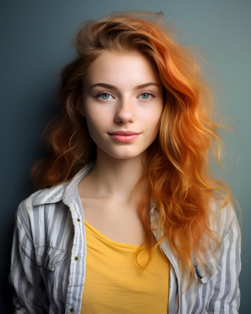 Portrait of a beautiful young redhead woman with freckles.の素材