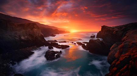 Sunset over the ocean. Beautiful seascape. panoramaの素材