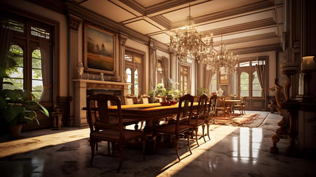 Luxury interior of an old house. 3D rendering.の素材