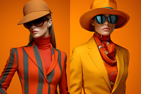 Fashionable young woman in orange hat and sunglasses. 3d renderingの素材