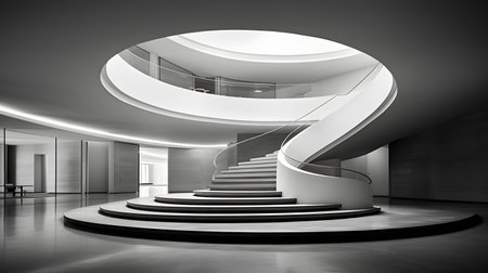 3d rendering of modern office interior with stairway and white wallの素材