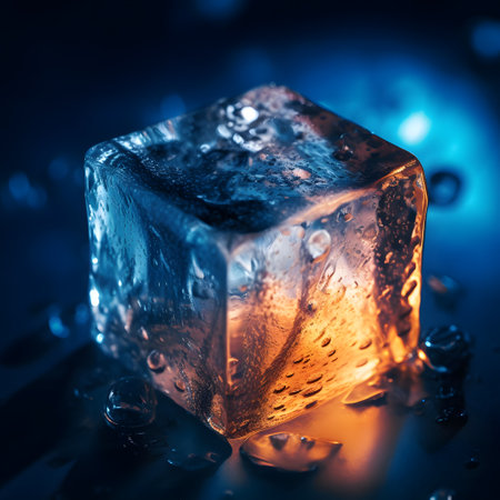 Ice cube with water drops on dark background. Ice cubes with water drops.の素材