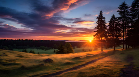 Beautiful sunrise in the mountains landscape. Carpathian, Ukraineの素材