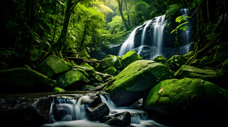 Tropical waterfall in the rainforest. Beautiful nature background.の素材