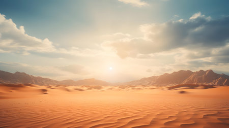 Beautiful sunset over desert sand dunes. 3d render illustrationの素材