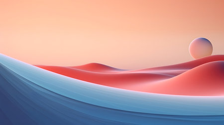 Abstract 3d landscape with blue and red waves. Vector illustration.の素材