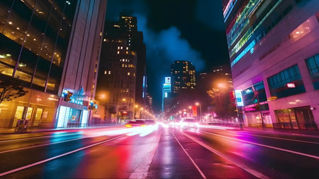 Night traffic in downtown Los Angeles, California, United States of America.の素材
