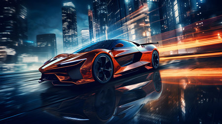 Sport car on the road with motion blur background. 3D renderingの素材
