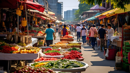 Unidentified people shopping at street market in Bangkok, Thailand.の素材