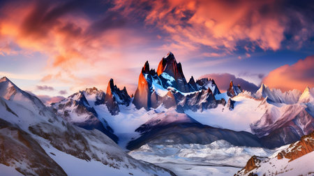 Panorama of Fitz Roy mountain in Los Glaciares National Park, Argentinaの素材
