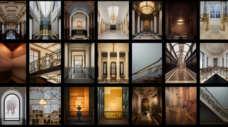 3D rendering of a set of interior design elements in classic styleの素材