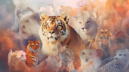Siberian tiger, lion, tiger cubs and other wild animalsの素材