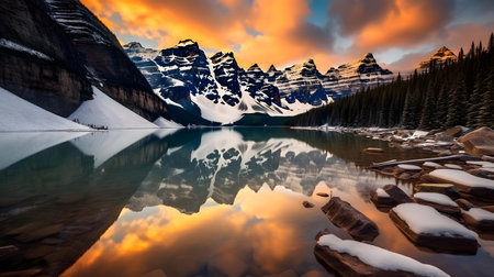 Lake Louise in Banff National Park, Alberta, Canada at sunsetの素材