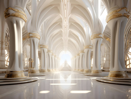 White marble corridor with columns in the Arabic style. 3d renderingの素材