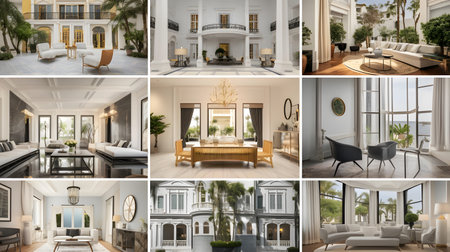 Collage of beautiful modern living room interior design 3d render conceptの素材