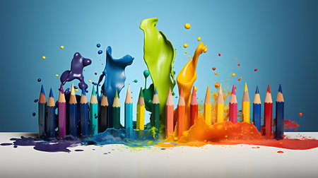 Colored pencils splashing out of the paper. Vector illustrationの素材