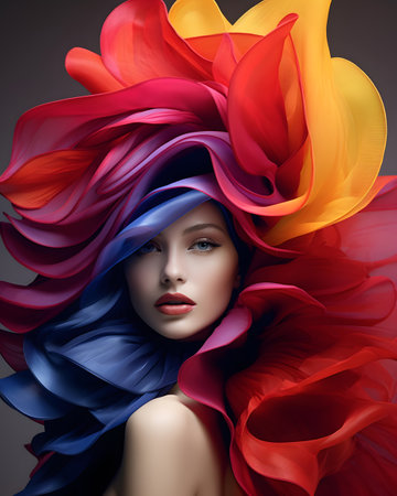 Beautiful girl with bright make-up and multicolored hairの素材