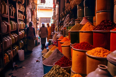 Colorful spices in the souk of Marrakesh, Moroccoの素材