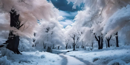 Winter forest with snow covered trees. Beautiful winter landscape in the forestの素材