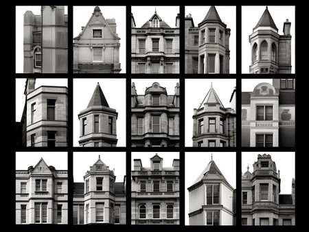 Collage of houses in London, UK. Black and white.の素材