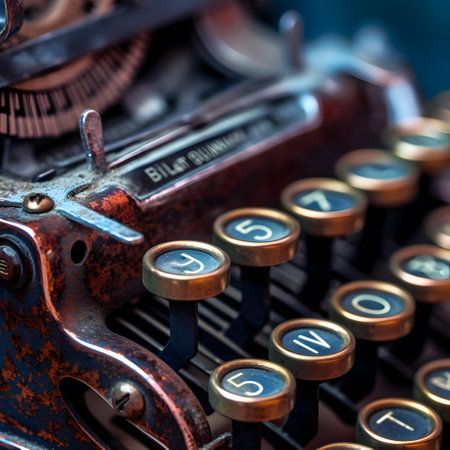 Detail of an old typewriter with keys, close-upの素材